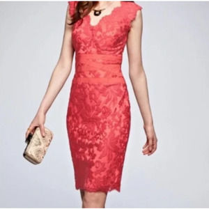Tadashi Shoji Red Embroidered Lace Sheath Cocktail Dress